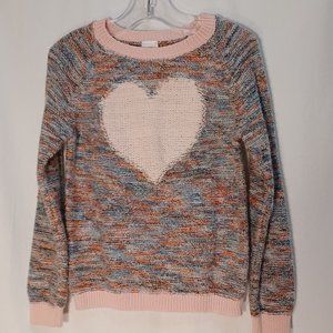 Cat and Jack Girl's 5T Sweater with pink heart, neckline, cuffs trimmed in pink